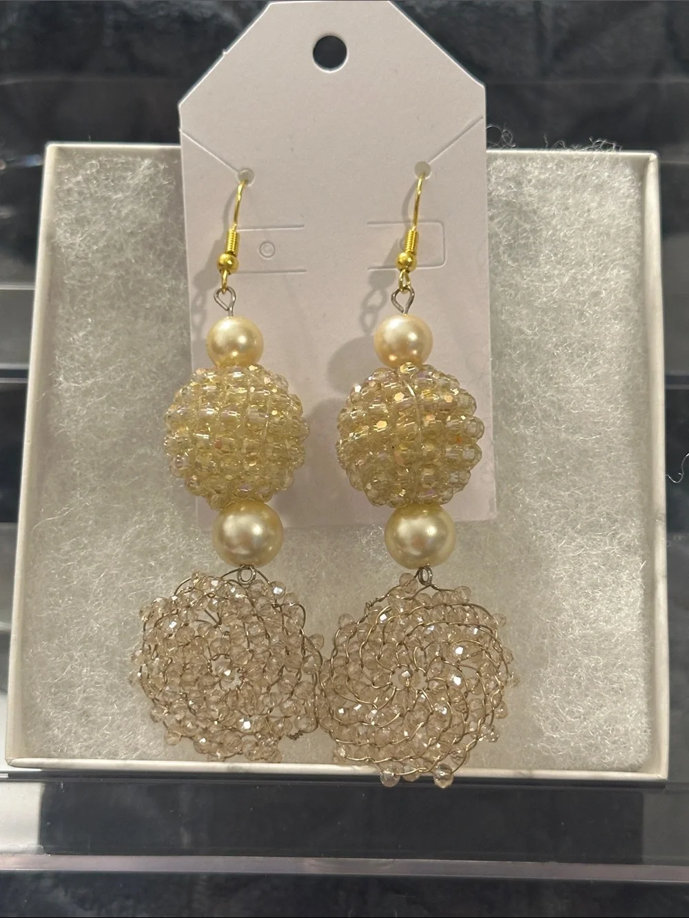Handmade Gold Beaded Drop Earrings - Women Jewelry